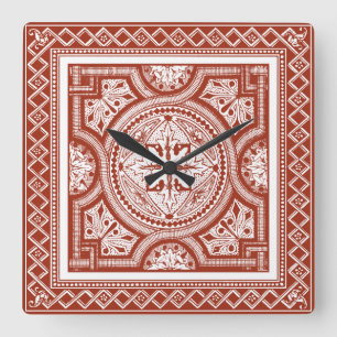 Cinnabar Woodblock IV Square Wall Clock
