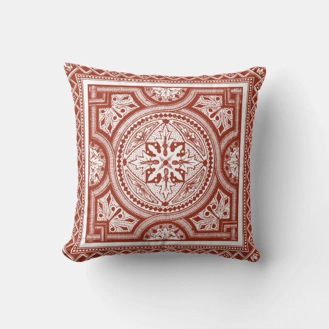 Cinnabar Woodblock IV Throw Pillow (Front)