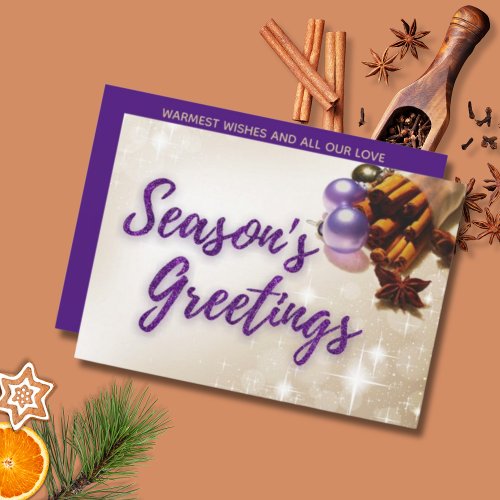 Cinnamon and Purple Glitter Script Christmas Photo