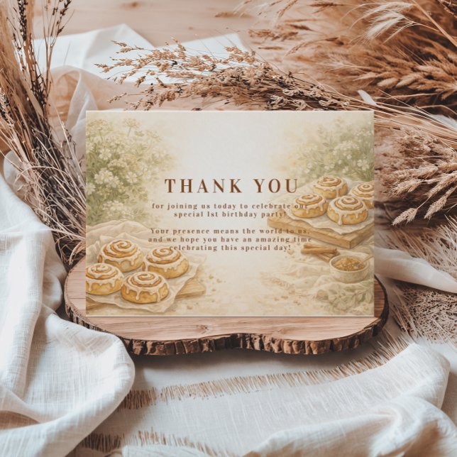 Cinnamon Bakery Little Bun 1st Birthday Thank You Card (Creator Uploaded)