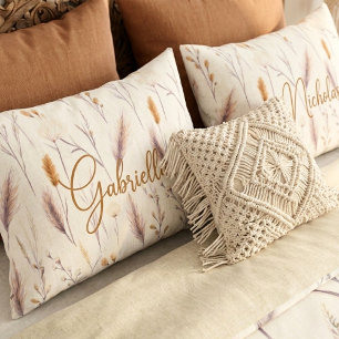 Cinnamon Boho Meadow Watercolor Custom Monogram  Pillow Case