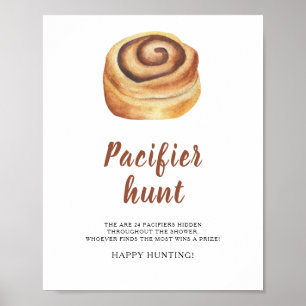Cinnamon bun - pacifier hunt baby shower game poster
