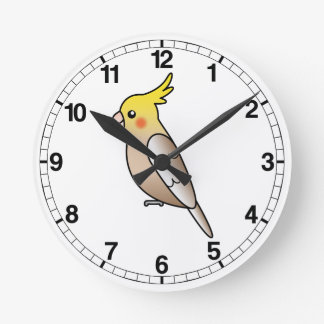 Cinnamon Cartoon Cockatiel Parrot Bird Round Clock
