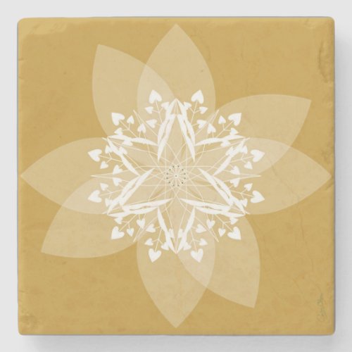 Cinnamon, Cream, and White Flower Mandala Stone Coaster