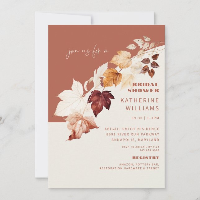 Cinnamon & Cream Fall Botanical Bridal Shower Invitation (Front)