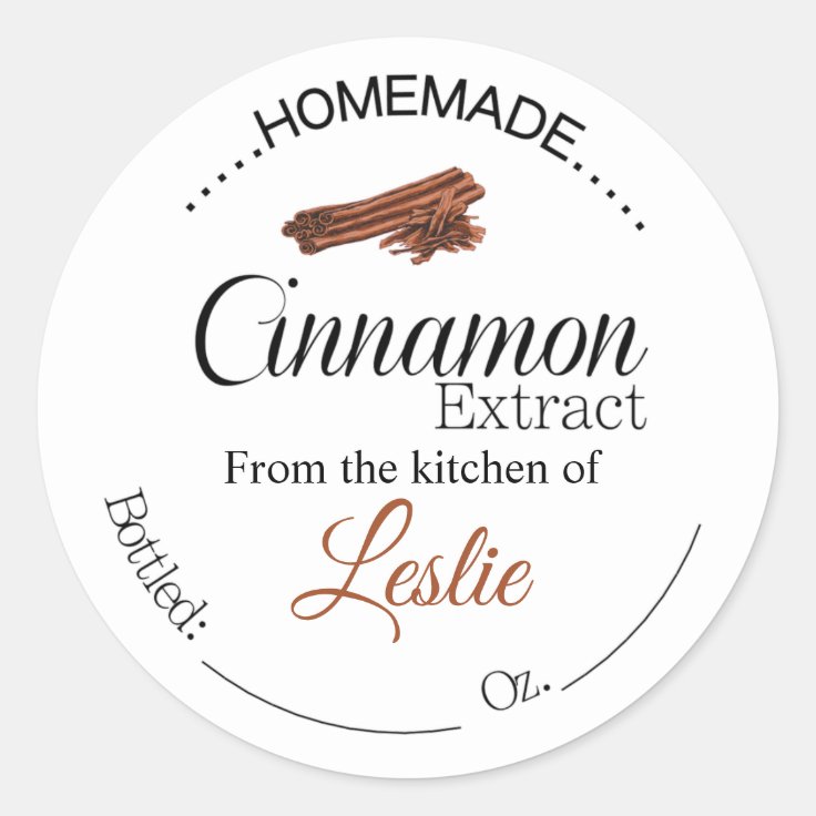 Cinnamon Extract labels, homemade extracts Classic Round Sticker Zazzle
