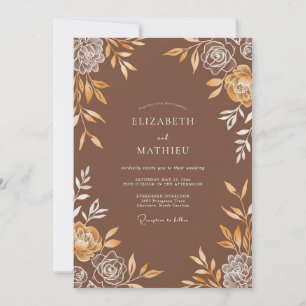 Cinnamon Gold Leafy Wedding Invitation