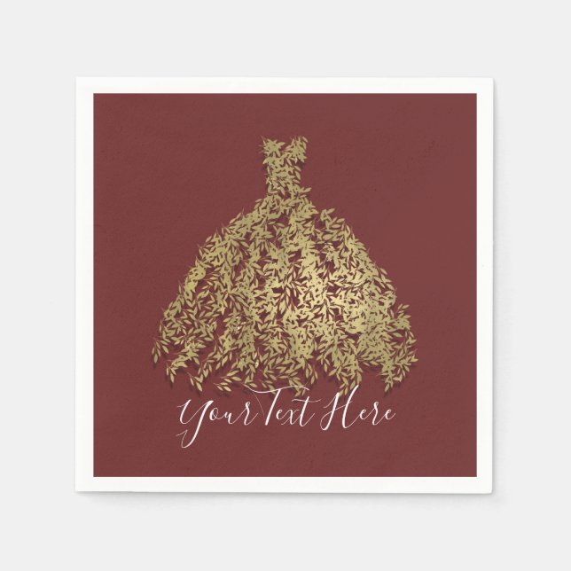 Cinnamon Gold Rustic Botanical Dress Bridal Shower Napkins (Front)