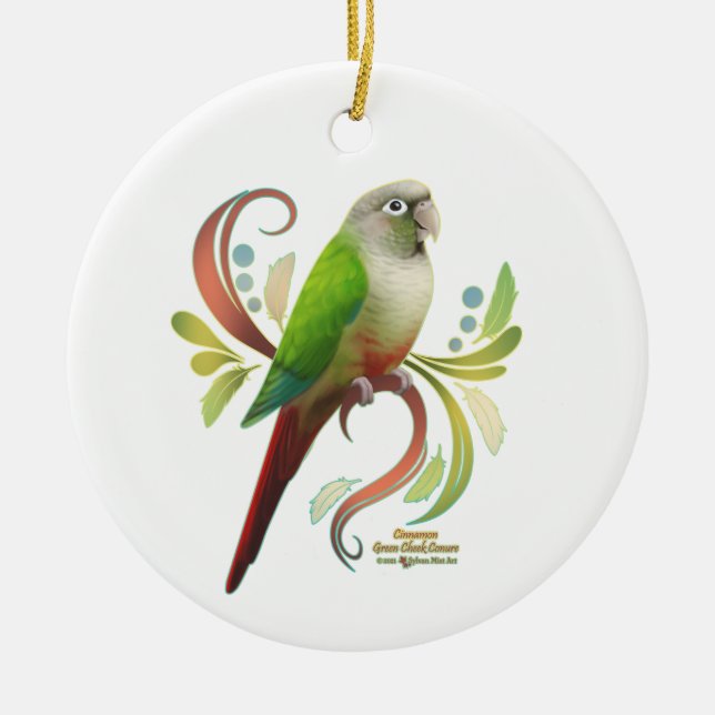 Cinnamon Green Cheek Conure Ceramic Ornament (Front)