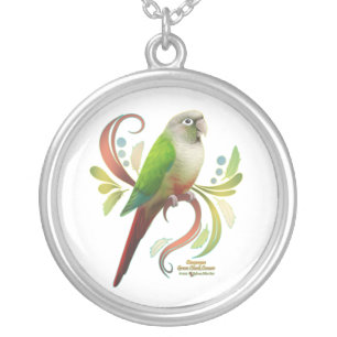Cinnamon Green Cheek Conure Silver Plated Necklace