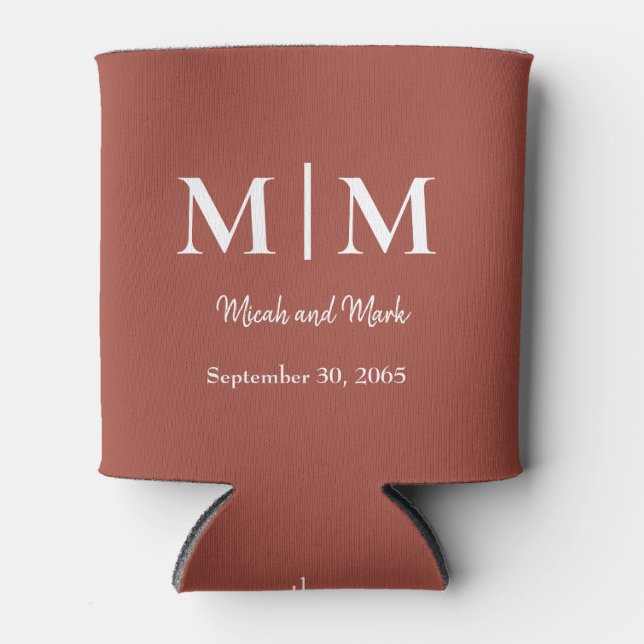 Cinnamon Monogram & Names Wedding Can Cooler (Front)