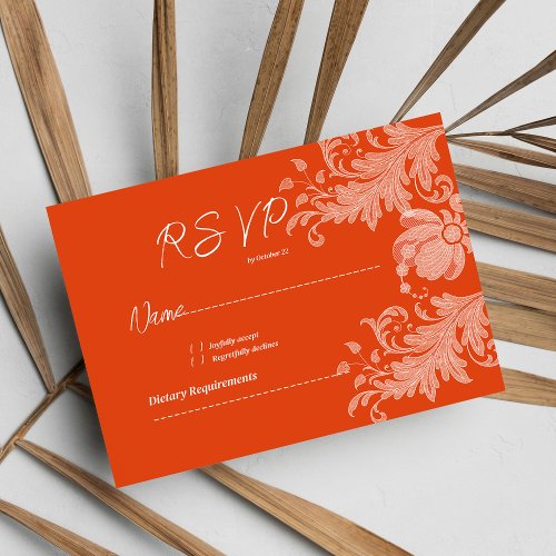 Cinnamon orange white floral lace RSVP Invitation
