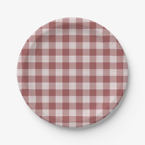 Cinnamon Red Gingham Plaid Paper Plate