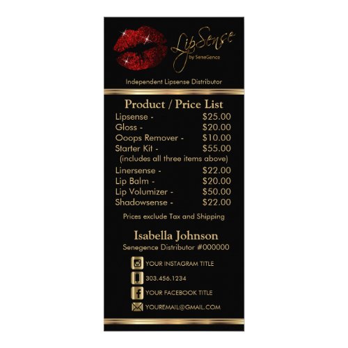 Cinnamon Red Glitter Lips _ Black _  Price List Rack Card