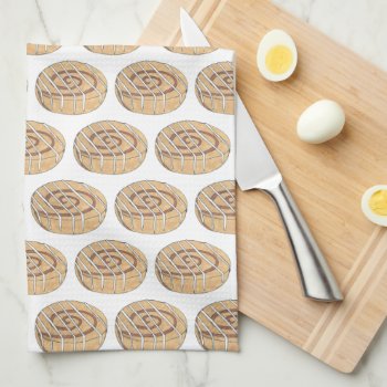 Cinnamon Roll Bun Pastry Bakery Breakfast Food Kitchen Towel by rebeccaheartsny at Zazzle