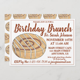 Cinnamon Roll Bun Pastry Birthday Party Brunch Invitation