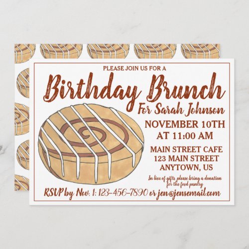 Cinnamon Roll Bun Pastry Birthday Party Brunch Invitation