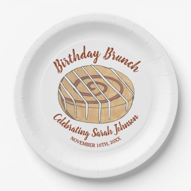 Cinnamon Roll Bun Pastry Birthday Party Brunch Paper Plates (Front)