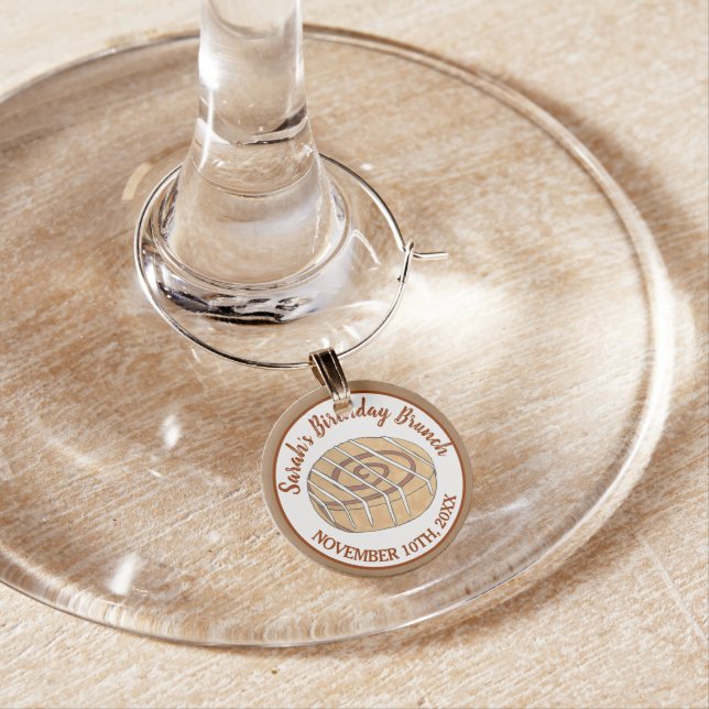 Cinnamon Roll Bun Pastry Birthday Party Brunch Wine Charm (In Situ)