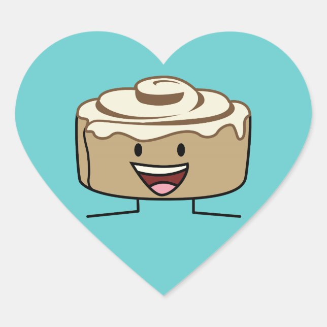 Cinnamon Roll Bun pastry gooey sugar swirl Danish Heart Sticker (Front)