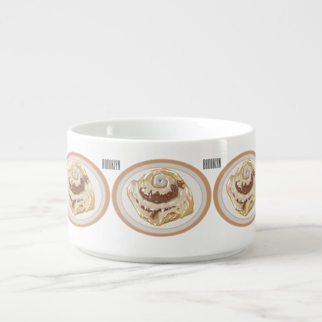 Cinnamon roll cartoon illustration bowl (Center)