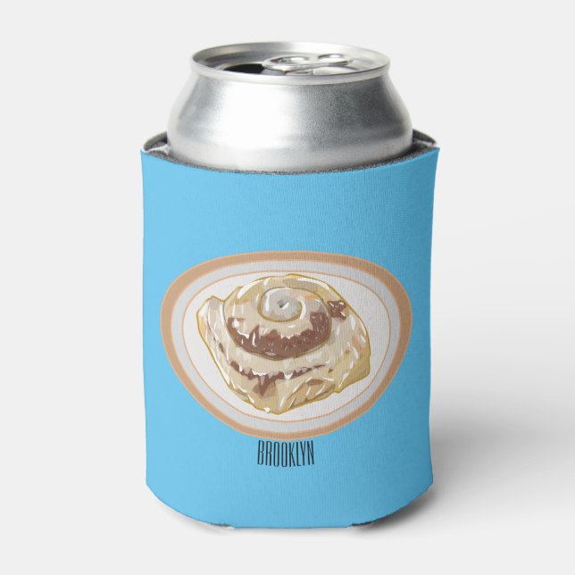 Cinnamon roll cartoon illustration can cooler (Can Front)