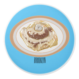 Cinnamon roll cartoon illustration  ceramic knob