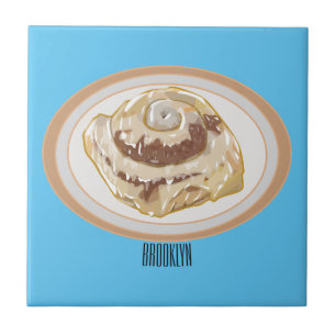 Cinnamon roll cartoon illustration ceramic tile