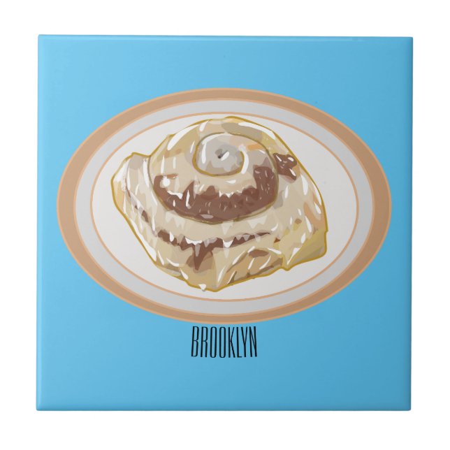 Cinnamon roll cartoon illustration ceramic tile (Front)