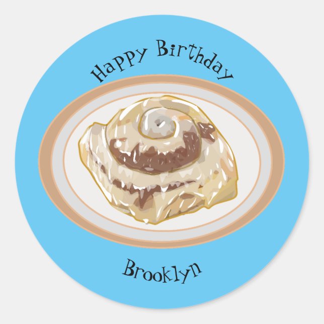 Cinnamon roll cartoon illustration  classic round sticker (Front)