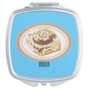 Cinnamon roll cartoon illustration compact mirror