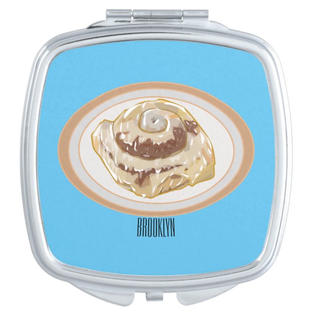 Cinnamon roll cartoon illustration compact mirror (Front)