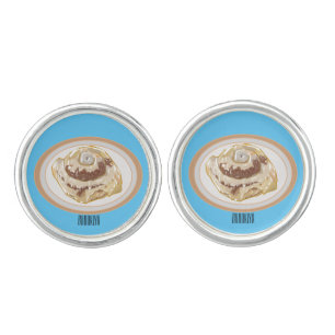 Cinnamon roll cartoon illustration  cufflinks
