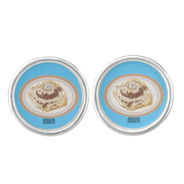 Cinnamon roll cartoon illustration  cufflinks (Front)