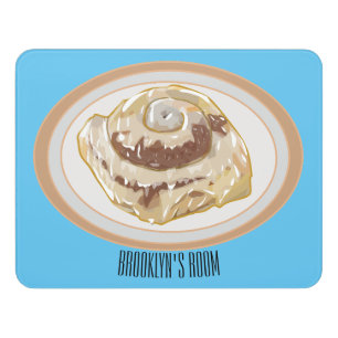 Cinnamon roll cartoon illustration door sign