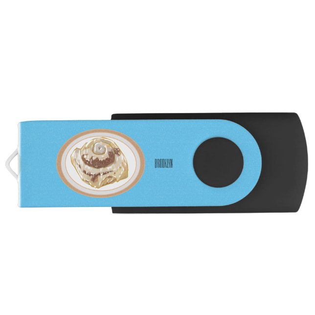 Cinnamon roll cartoon illustration flash drive (Back)