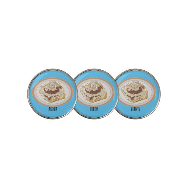 Cinnamon roll cartoon illustration golf ball marker (3 Up)