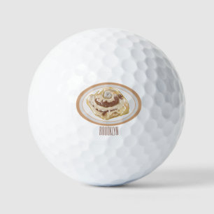 Cinnamon roll cartoon illustration golf balls