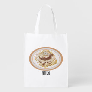 Cinnamon roll cartoon illustration grocery bag