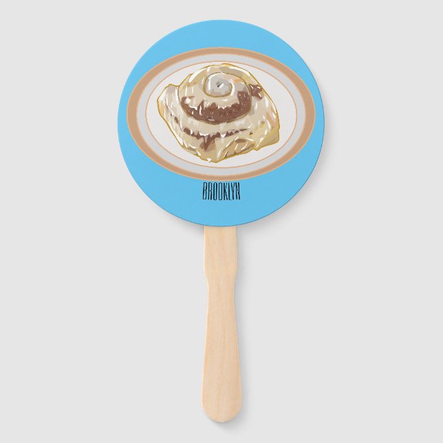 Cinnamon roll cartoon illustration hand fan (Front)