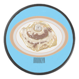 Cinnamon roll cartoon illustration hockey puck