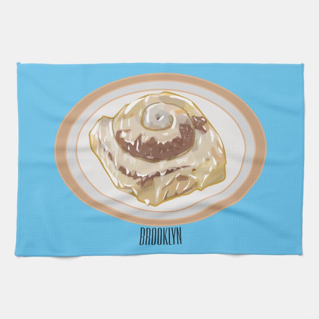 Cinnamon roll cartoon illustration kitchen towel (Horizontal)