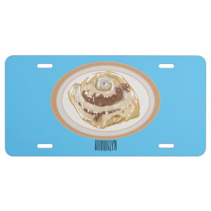 Cinnamon roll cartoon illustration  license plate
