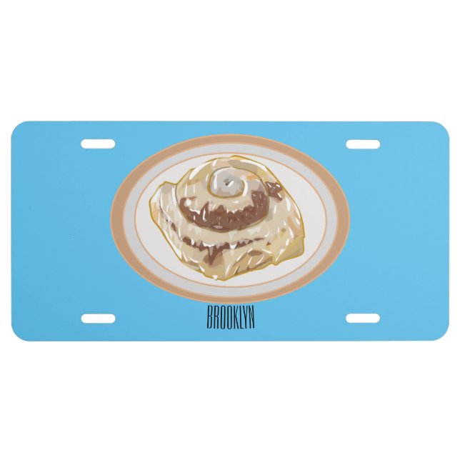 Cinnamon roll cartoon illustration  license plate (Front)