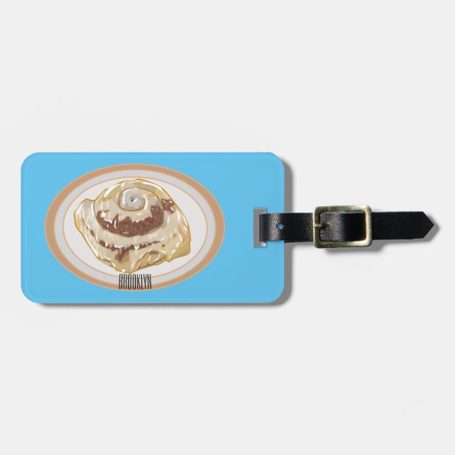 Cinnamon roll cartoon illustration luggage tag (Front Horizontal)