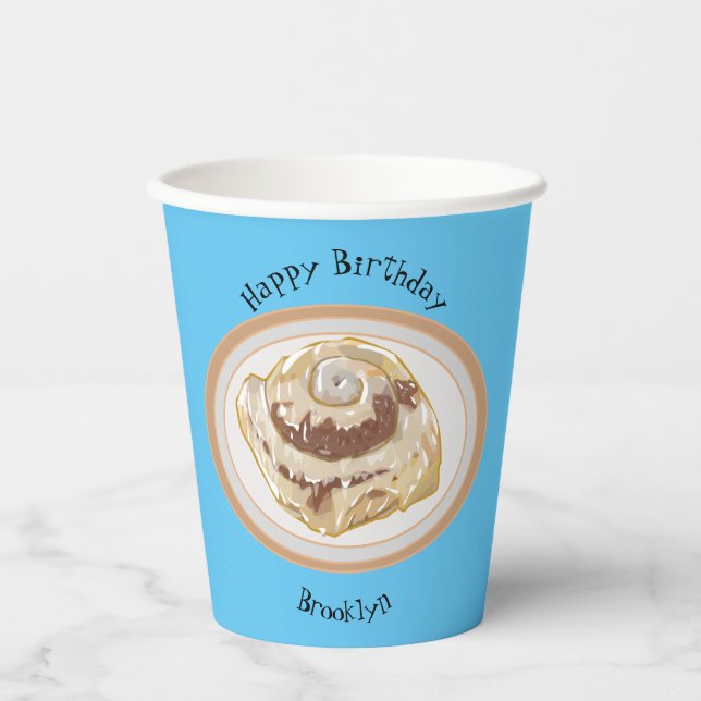 Cinnamon roll cartoon illustration paper cups (Front)