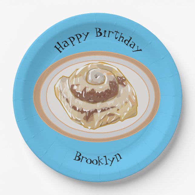 Cinnamon roll cartoon illustration paper plates (Front)