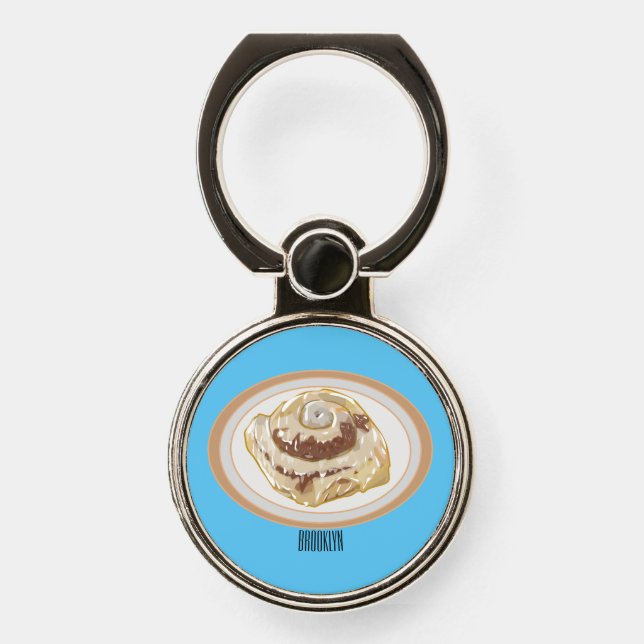 Cinnamon roll cartoon illustration phone ring stand (Front)