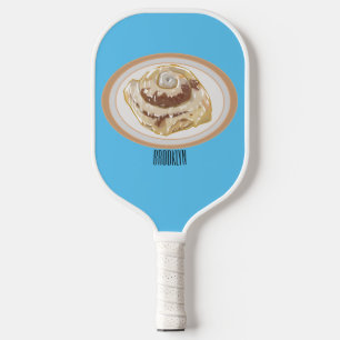 Cinnamon roll cartoon illustration pickleball paddle