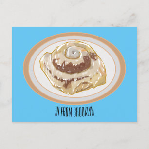 Cinnamon roll cartoon illustration postcard